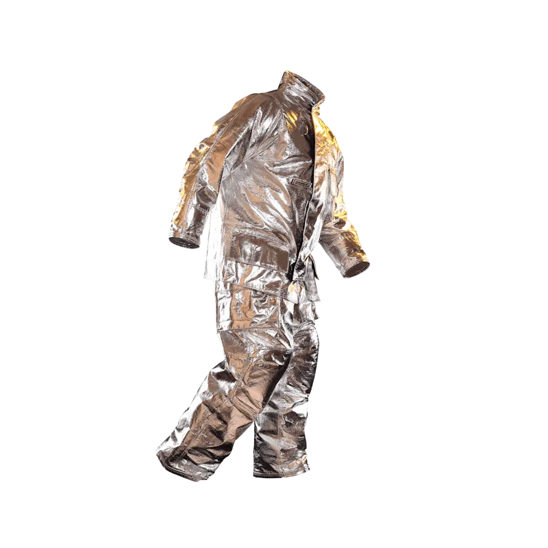 Fire-Dex® Proximity turnout coat and pants from an angled side view, highlighting full gear fit, protective layers, and reflective details.
