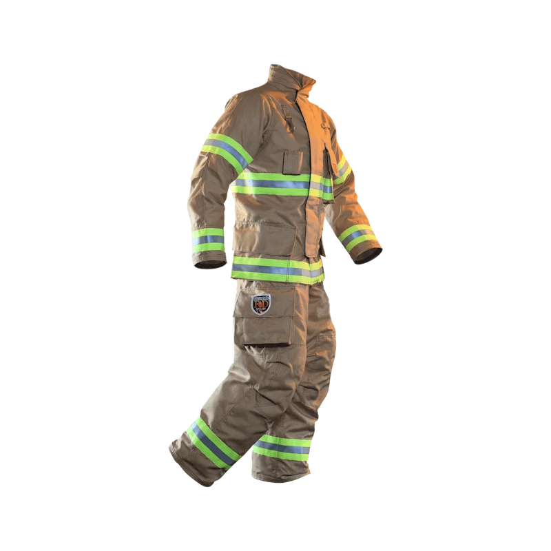Fire-Dex® FXR Custom turnout gear shown from an angled side view, highlighting design details and protective features.