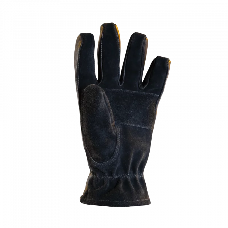 Palm side view of a single Fire-Dex® Dex-Pro NFPA 1971 Structural Firefighting Glove, showing reinforced grip, textured surface, and ergonomic design.