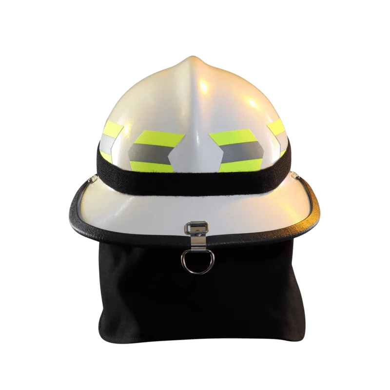 Back view of a Fire-Dex® Modern Helmet in white, showing shell shape, ventilation, and reflective trim.