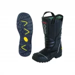 Pair of Honeywell™ PRO Series NightHawk™ BT5555 boots, with one boot showing the sole and the other resting on the ground, highlighting slip-resistant tread, durable construction, and protective features.