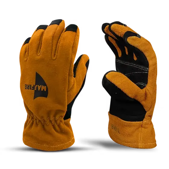 MajFire MFA82 Structural Firefighting Gloves – Gauntlet, built for rugged performance with durable heat-resistant leather, reinforced protection, and extended gauntlet cuffs for maximum firefighter safety and comfort.
