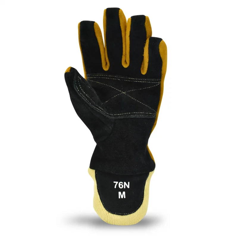 Palm side view of a single Majestic Safety MFA 83 Kevlar Structural Firefighting Glove – Wristlet with fingertips bent, highlighting grip texture and reinforced protective areas.
