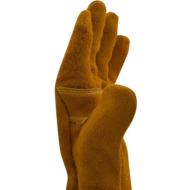 Close-up of a single Majestic Safety MFA 84 Wildland Firefighting Glove – Gauntlet, alternate side view, emphasizing material texture and protective features.