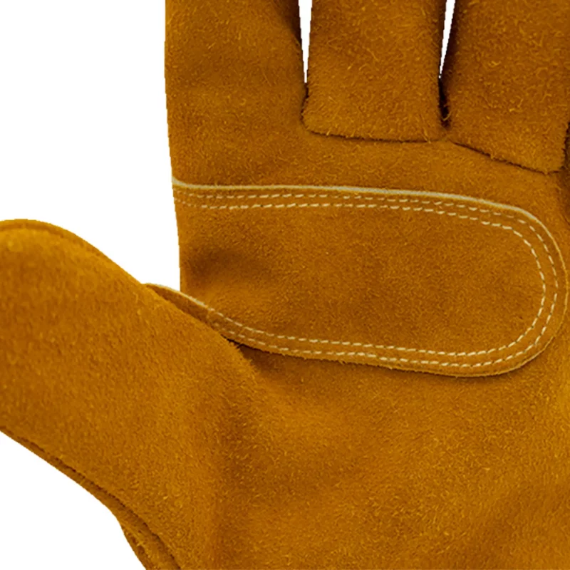 Close-up of the palm and thumb area of a single Majestic Safety MFA 84 Wildland Firefighting Glove – Gauntlet, showing reinforced grip and protective stitching.