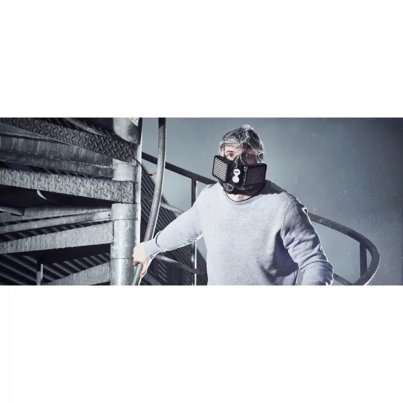 Man wearing Avon Protection NH15™ CBRN Air Purifying Escape Respirator, showcasing effective respiratory protection for emergency escape.