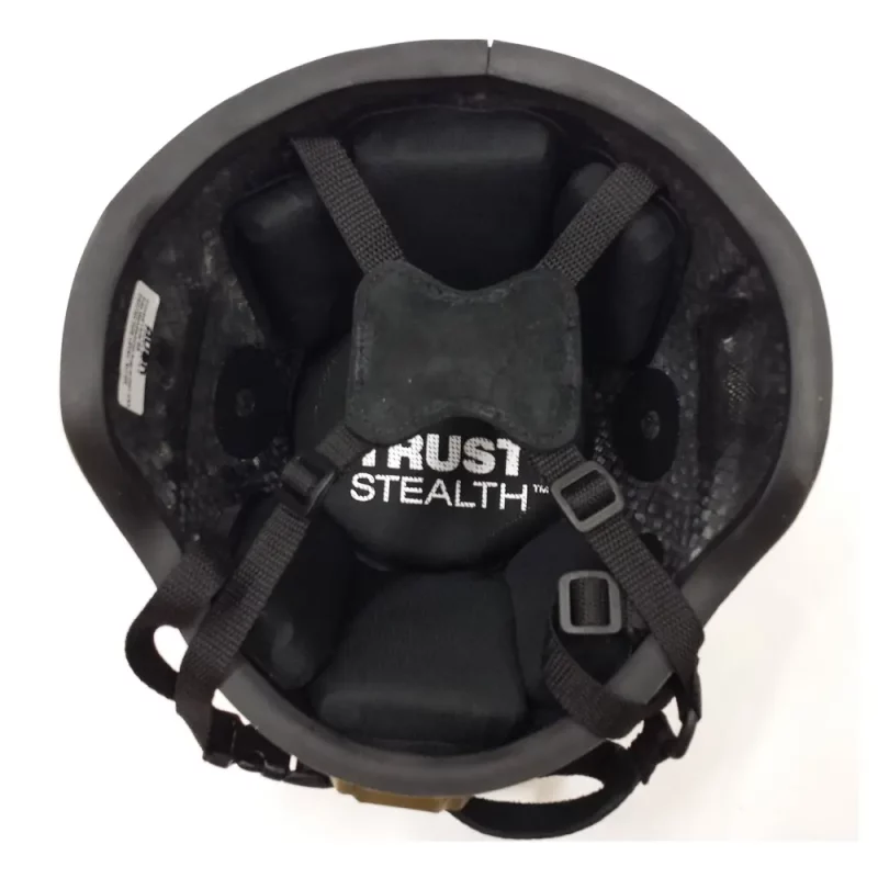 Underside view of Avon Protection C105 Combat I Ballistic Helmet displaying internal padding and adjustable suspension system.