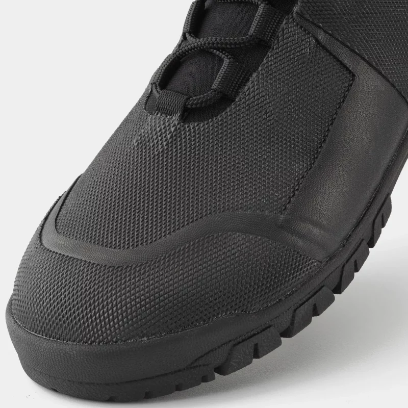 Closeup of a single NRS Workboot Wetshoe from the front left side, highlighting the reinforced toe, zipper, and detailed stitching.