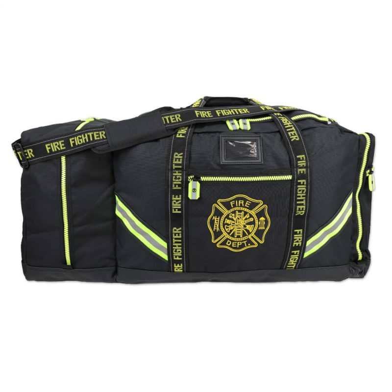 Front view of Lightning X LXFB10 black variant 3XL Turnout Gear Bag, showing sturdy construction and vibrant color.