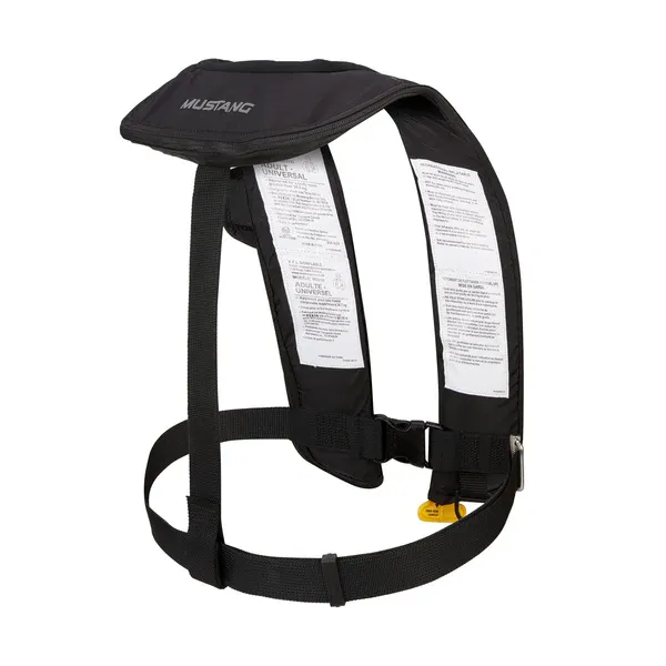 Side back view of Mustang Survival® Hit Hydrostatic Inflatable PFD showing profile of inflation bladder, harness straps, and durable fabric construction.