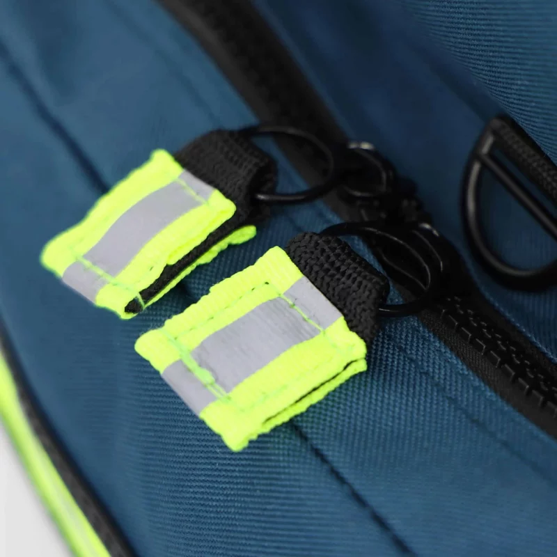 Closeup of Lightning X LXMB30 navy blue variant zippers, showcasing durable, smooth-operating hardware for secure closure.
