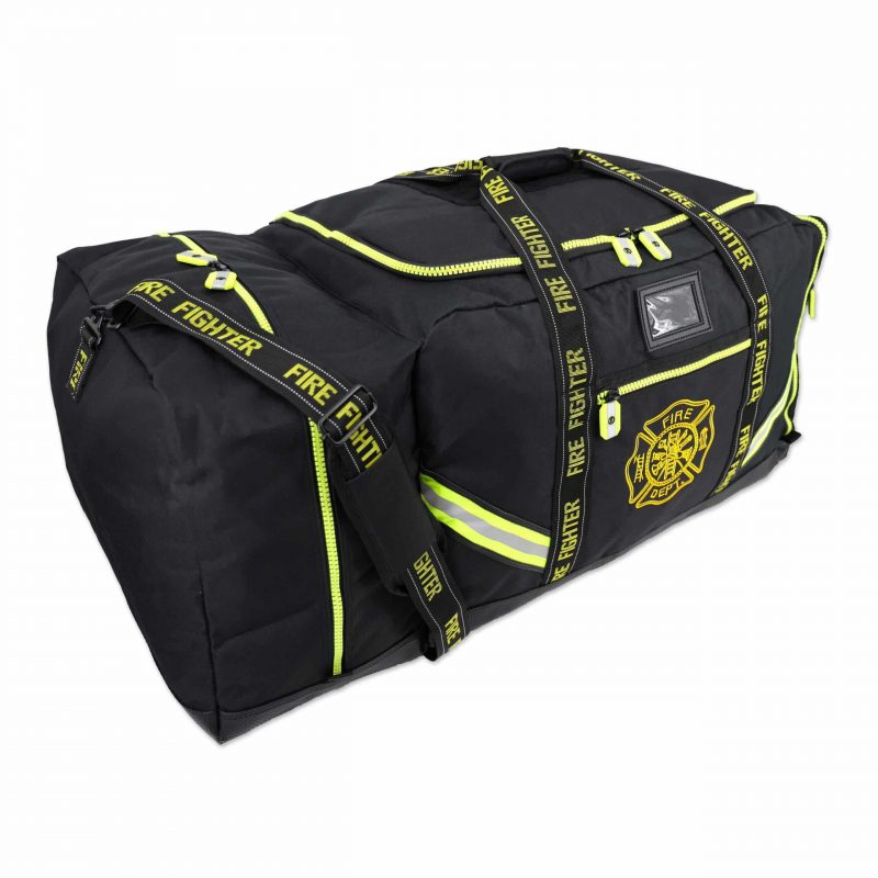 Front side view of Lightning X LXFB10 black variant 3XL Turnout Gear Bag, highlighting durable fabric and reinforced stitching.