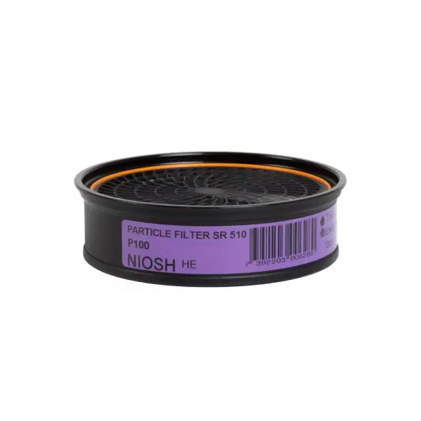 Sundström® SR 510 Particulate Filter P100/HE — high-efficiency particulate filter providing P100-level protection against airborne particles, including oil-based aerosols and hazardous dust.