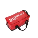 R&B Fabrications 442RD Hydrant Bag with a bright red, heavy-duty design featuring reinforced handles and organized compartments, built for quick access and transport of hydrant tools during firefighting operations.