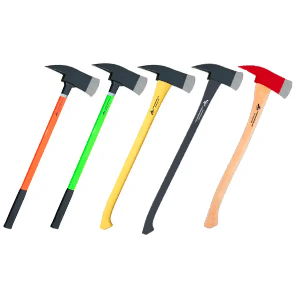 Leatherhead Tools® Pick Head Axe in HiViz Lime, HiViz Orange, Yellow, Red, and Black variants displayed side by side, highlighting their rugged construction and vibrant color options for high visibility and durability.