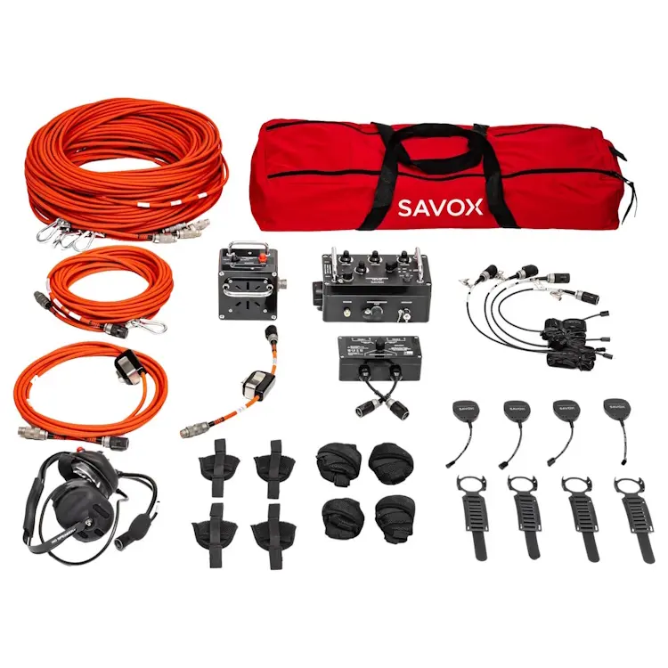 Savox Hardline Rescue Kit 1 with Power Talk Box components neatly laid out, displaying all essential tools and communication devices for swift and effective rescue missions.
