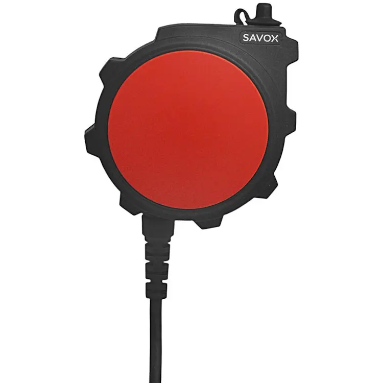 Savox C-C440 Push to Talk Unit shown close-up, highlighting its compact design and easy-to-use communication features for reliable field operations.