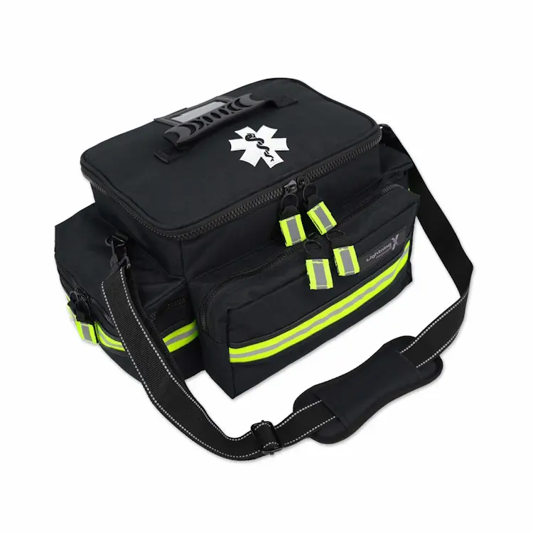 Lightning X LXMB25 black variant medium-sized first responder EMT bag designed for organized, quick-access storage of emergency medical supplies.