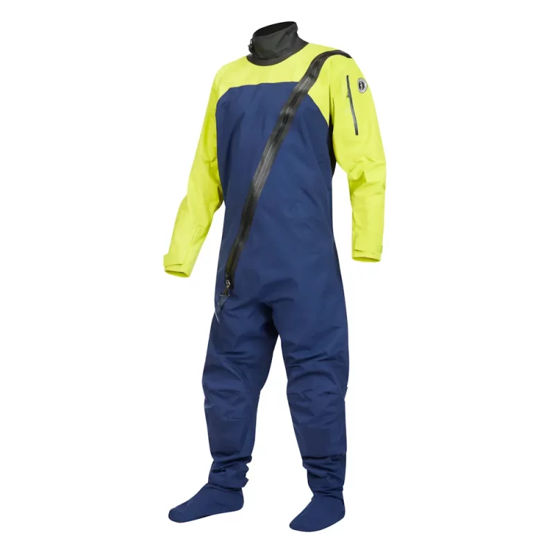 Mustang Survival® Men’s Hudson CCS Dry Suit in Mahi Yellow, featuring high-visibility waterproof fabric, durable construction, and an ergonomic design optimized for marine safety and mobility.
