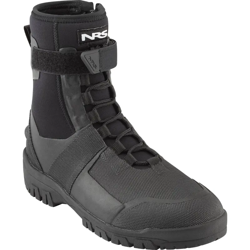 Single right-footed NRS Workboot Wetshoe, durable waterproof water shoe featuring rugged traction sole, reinforced toe protection, and secure fit designed for heavy-duty paddling and wet environments.