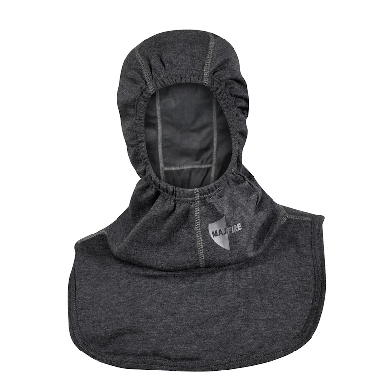 MajFire HALO NB Grey Particulate Hood designed for firefighter protection, featuring advanced particulate-blocking fabric and a comfortable, contoured fit for maximum safety and breathability.
