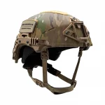 Front-right side view of the Team Wendy® EXFIL® Ballistic SL Helmet in Multicam®, showcasing its lightweight ballistic shell, NVG mount, and accessory rail system for tactical adaptability.