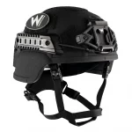 Front-right side view of the Team Wendy® EPIC™ Specialist Ballistic Helmet in black, highlighting the precision-molded shell, NVG shroud, and side rails for mission-ready customization.