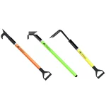 HiViz Lime, Orange, and Yellow variants of the Leatherhead Tools® Pike Pole – Pro Lite displayed side by side, showcasing different customizable heads for versatile firefighting and rescue applications.