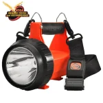 Orange Streamlight® Fire Vulcan® LED lantern with a large black bezel, carry handle, and adjustable shoulder strap, shown with an NTOA Member Tested and Recommended badge.
