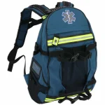 Navy blue Lightning X LXMB40 first responder EMT backpack with Star of Life emblem, reflective hi-vis trim, mesh front pocket, and padded shoulder straps.