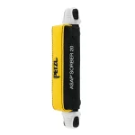 Petzl® ASAP’SORBER Energy Absorber in black and yellow, shown connected to rope and carabiner, designed to reduce impact forces during a fall in rope access and rescue systems.