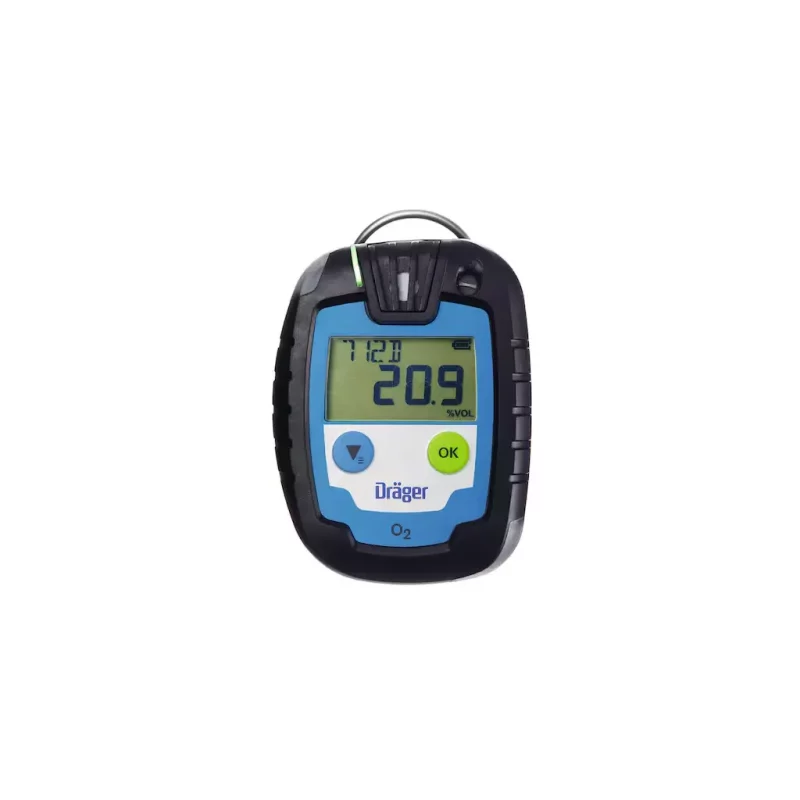 Dräger Pac® 6000 Single-Sensor Gas Detector for oxygen (O₂) monitoring, a compact and durable device offering real-time detection with a clear digital display and user-friendly controls to ensure safe breathing conditions.