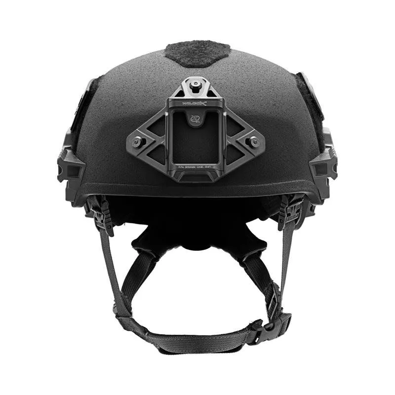 Front view of the Team Wendy® EXFIL® Ballistic Helmet in black, highlighting the vented shell design, NVG mount, and front profile for enhanced operational readiness.