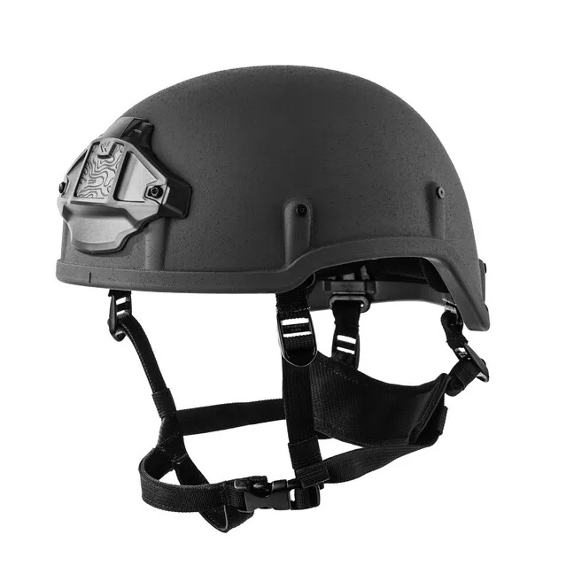 Front-right side view of the Team Wendy® EPIC™ Responder Ballistic Helmet in black, highlighting the accessory rails, vented design, and ergonomic contour for tactical operations.