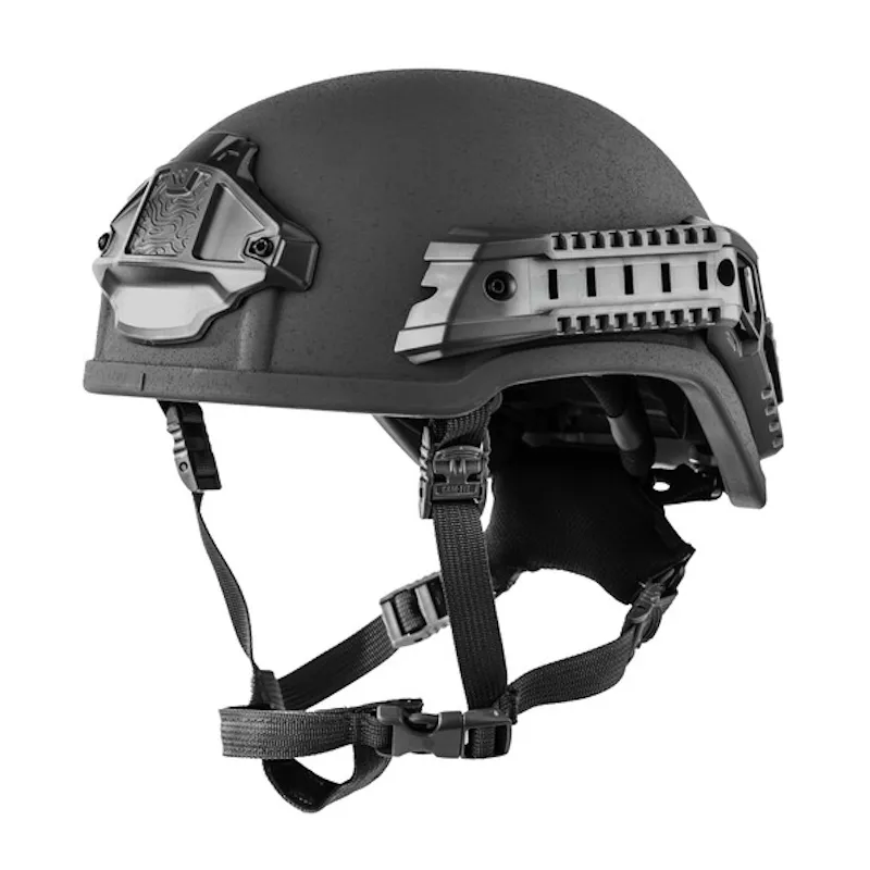 Front-left side view of the Team Wendy® EPIC™ Protector Ballistic Helmet in black, highlighting the vented shell, front shroud, and ergonomic contour for law enforcement or military use.
