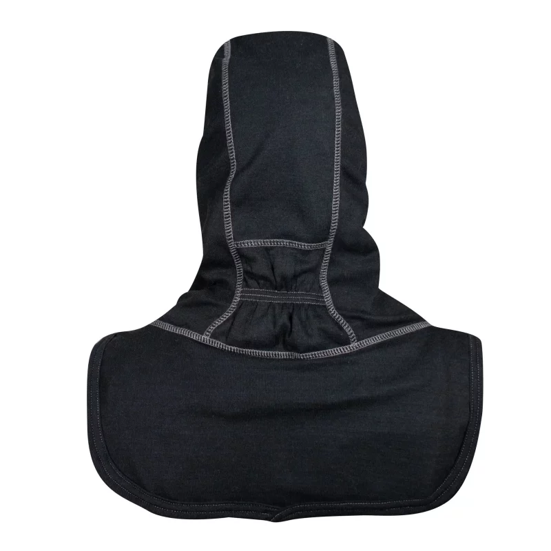 Back view of Majestic Safety HALO NB Black Particulate Hood showing full coverage of the neck and upper shoulders with durable flame-resistant fabric.