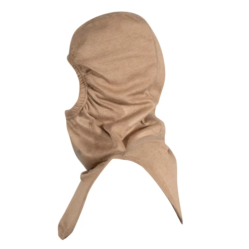 Left side view of Majestic Safety HALO NB Tan Particulate Hood showing the hood’s fit and coverage over the head and neck.