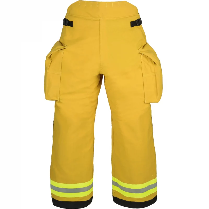 Back view of Lakeland® B10 Turnout Pants, showcasing reinforced seat and knee areas, adjustable waist features, and durable flame-resistant fabric for firefighter safety and mobility.