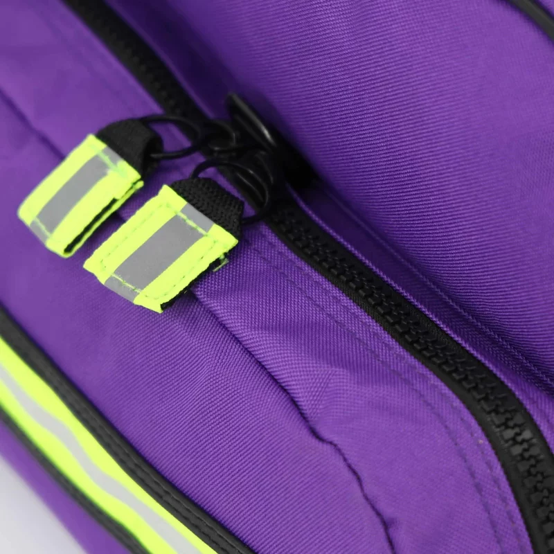Closeup of Lightning X LXMB30 purple variant zippers, showcasing durable, smooth-operating hardware for secure closure.