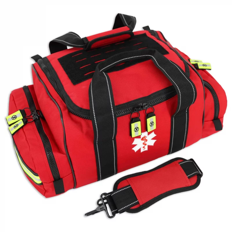 Lightning X LXMB30 red variant large EMT first responder bag featuring spacious compartments and heavy-duty construction for organized emergency medical supply storage.