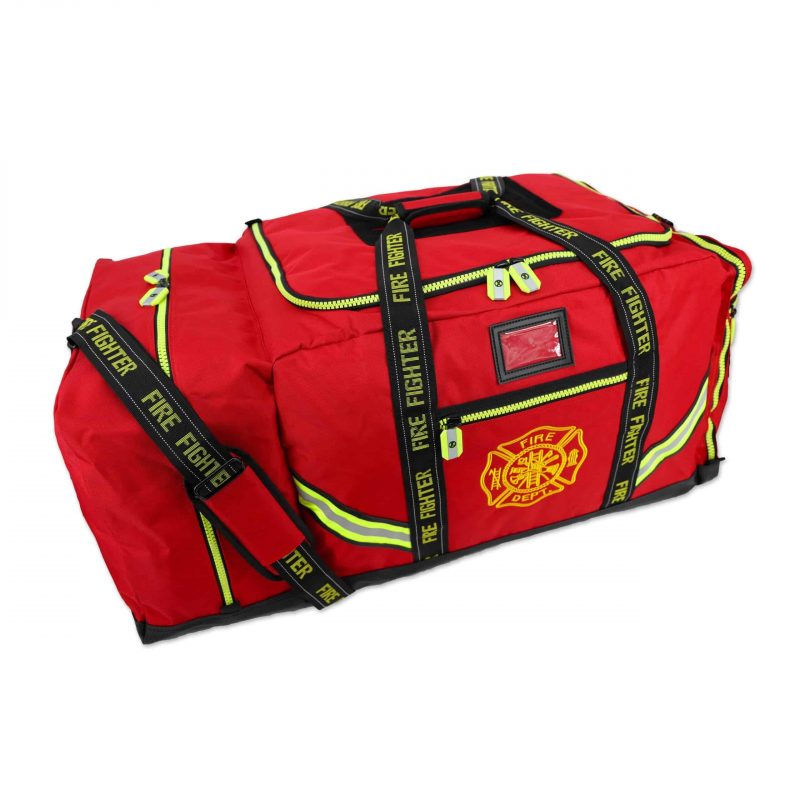 Front side view of Lightning X LXFB10 red variant 3XL Turnout Gear Bag, highlighting durable fabric and reinforced stitching.