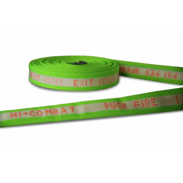 Lime-colored BullDog™ Hi-Combat® Firefighting Hose uncoiled and laid out, ready for immediate use in firefighting operations.