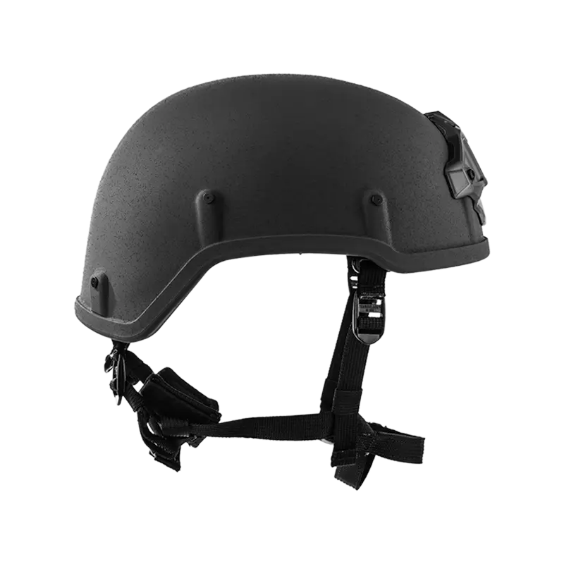 Left side view of the Team Wendy® EPIC™ Responder Ballistic Helmet in black, showing the rail system, communication attachment points, and smooth protective shell.