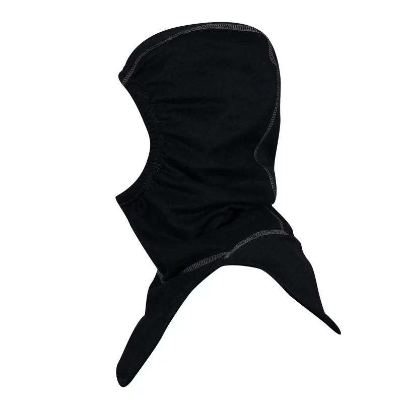 Left side view of Majestic Safety HALO NB Black Particulate Hood highlighting the snug fit around the head and neck designed for comfortable, secure wear.