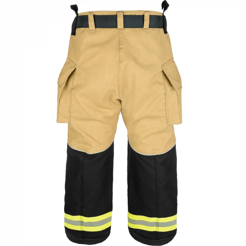 Back view of Lakeland® Stealth Premium Turnout Pants, showcasing reinforced seat and knee areas, adjustable waist features, and durable flame-resistant materials for firefighter safety and mobility.