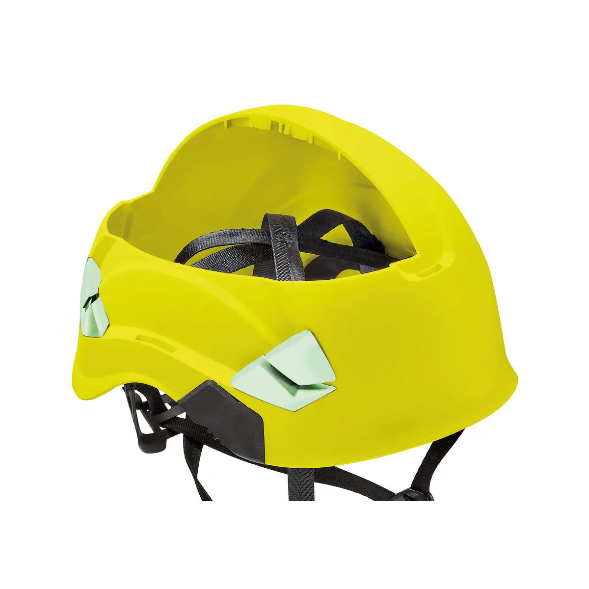 Petzl® VERTEX® Hi-Viz Canada Version Helmet in bright yellow showing the interior suspension system beneath the durable outer shell for enhanced safety and comfort.