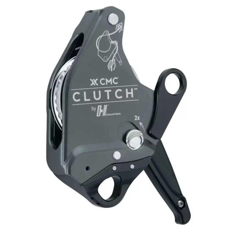 Front view of the gray Harken™ CMC CLUTCH™, displaying its precision-engineered components designed for efficient rope control in rescue and access operations.