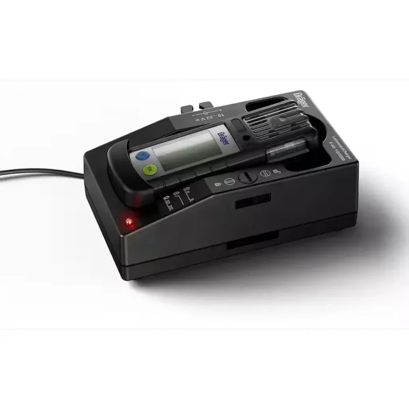 Dräger X-am® 5800 Multi-Gas Detector laying down in its charging cradle with charging cable connected.