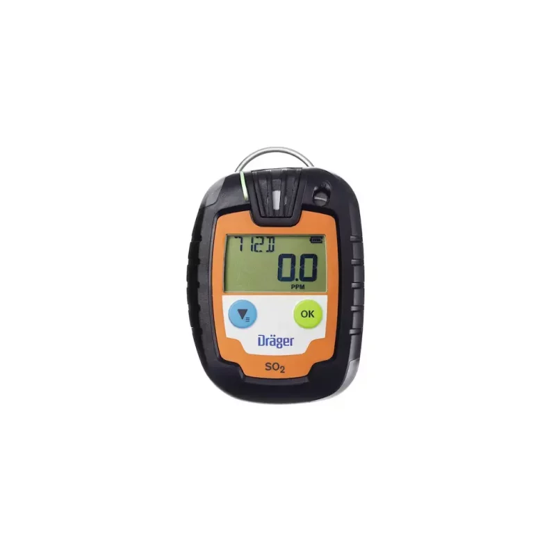 Dräger Pac® 6000 Single-Sensor Gas Detector for sulfur dioxide (SO₂), a durable and portable device providing real-time monitoring of hazardous gas levels with a clear digital display and easy-to-use controls to ensure worker safety.