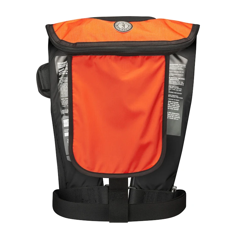 Back view of Mustang Survival® Hit Inflatable PFD for Law Enforcement featuring compact flotation bladder and secure adjustment points for reliable safety.